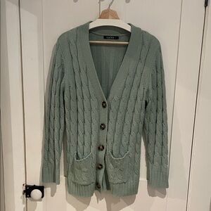 Green Cable Knit Cardigan Sweater